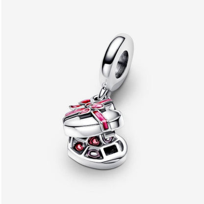 Openable Heart Chocolate Gift Box Dangle Charm S925 Sterling Silver