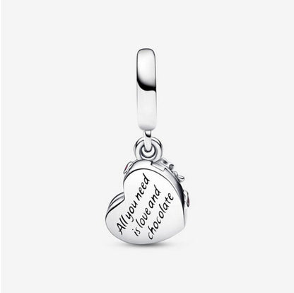 Openable Heart Chocolate Gift Box Dangle Charm S925 Sterling Silver