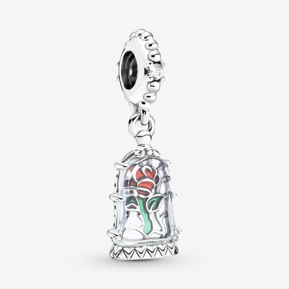 S925 Disney Beauty & Beast Dancing Belle Enchanted Rose Princess Sterling Silver Charm Collection