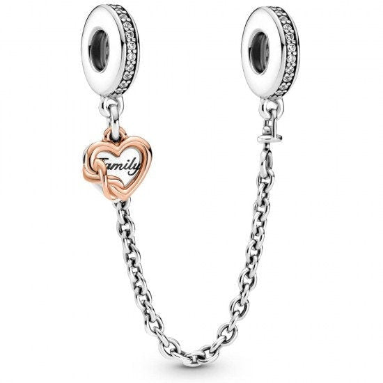 Family Heart Safety Chain Charm S925 Sterling Silver