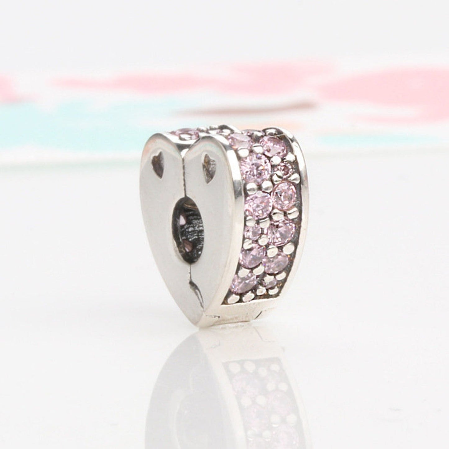 S925 Heart Clip Stopper Pink Clear Multicolour Sterling Silver Charm Collection