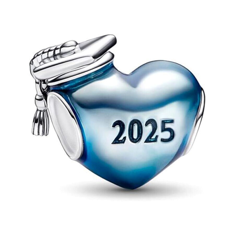 Blue 2025 Graduation Heart Charm S925 Sterling Silver