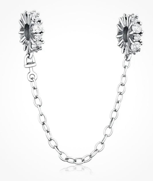 Clear Sparkle Safety Chain Charm S925 Sterling Silver