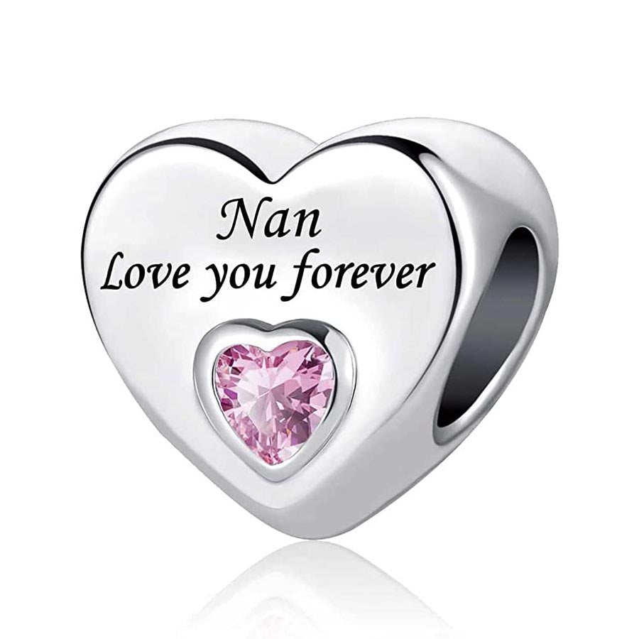 Nan Love You Forever Heart Charm S925 Sterling Silver