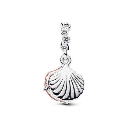 Coral-coloured Shell Double Dangle Charm  S925 Sterling Silver