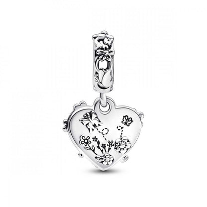Disney Winnie the Pooh & Piglet Heart Double Dangle Charm S925 Sterling Silver