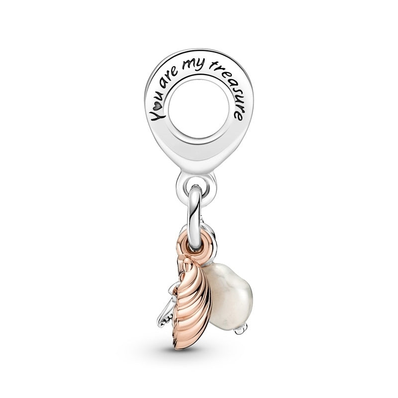 Freshwater Cultured Pearl, Starfish & Shell Triple Dangle Charm Hallmarked S925 Sterling Silver