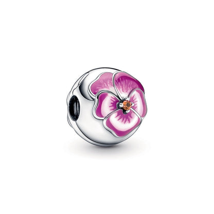 Pink Pansy Flower Clip Charm S925 Sterling Silver