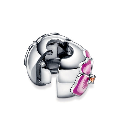 Pink Pansy Flower Clip Charm S925 Sterling Silver