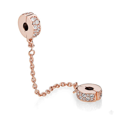 Rose Gold Elegance Safety Chain Charm S925 Sterling Silver