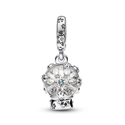 Snowflake Snow globe Dangle Charm S925 Sterling Silver