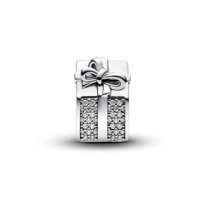 Sparkling Red Heart Gift Box Charm  S925 Sterling Silver