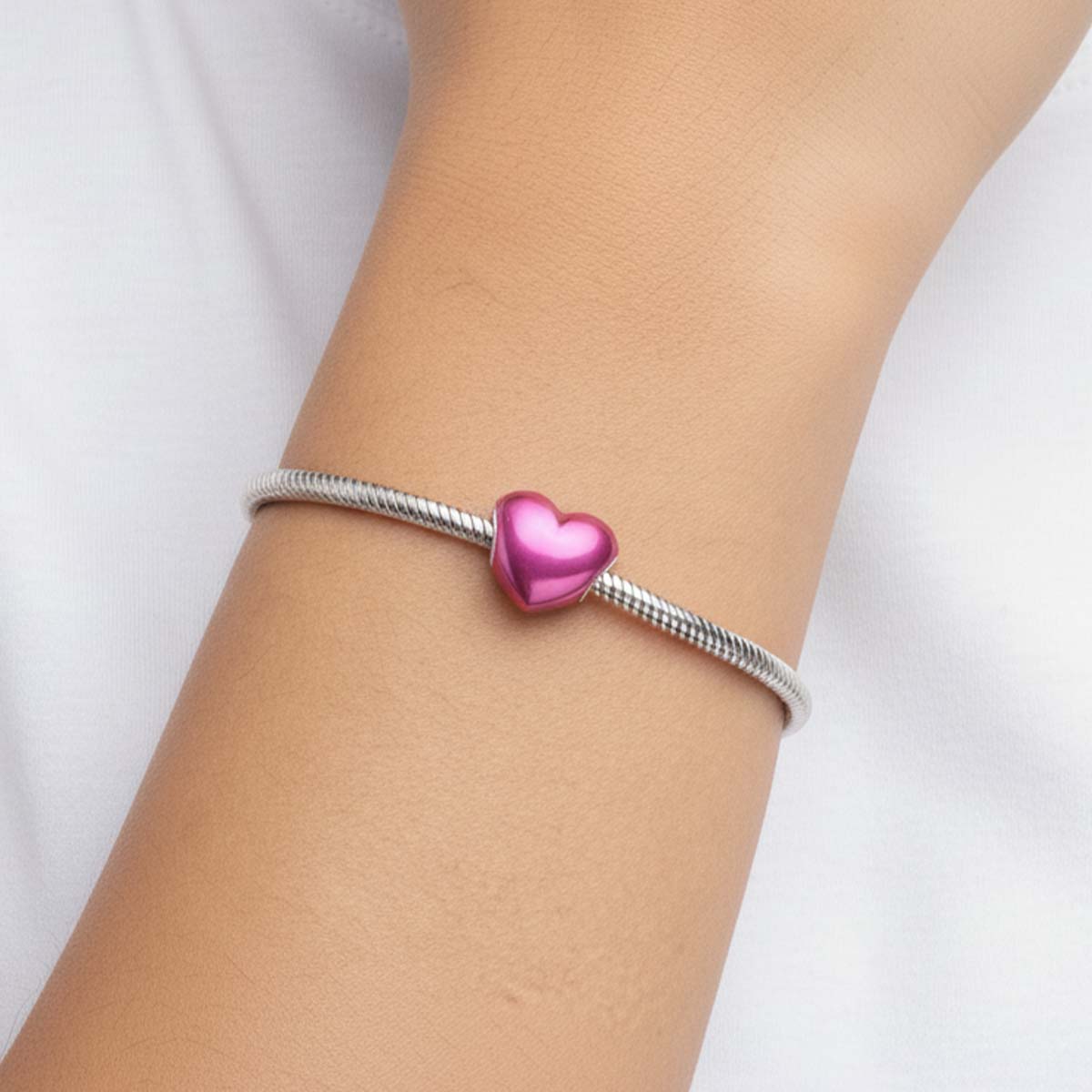 Metallic Pink Heart Charm S925 Sterling Silver