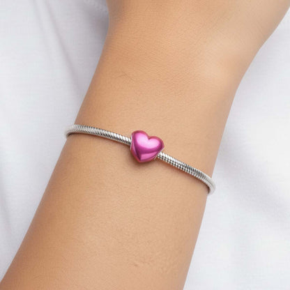 Metallic Pink Heart Charm  S925 Sterling Silver
