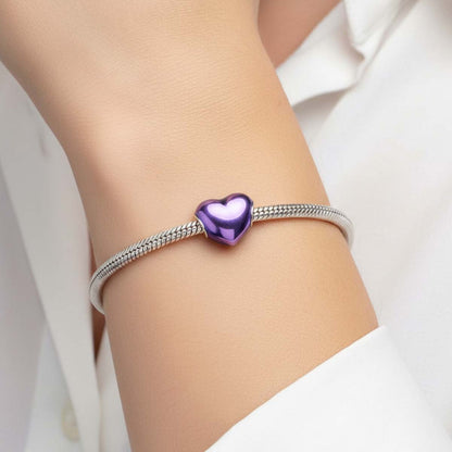 Metallic Purple Heart Charm  S925 Sterling Silver
