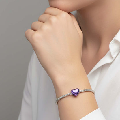 Metallic Purple Heart Charm  S925 Sterling Silver