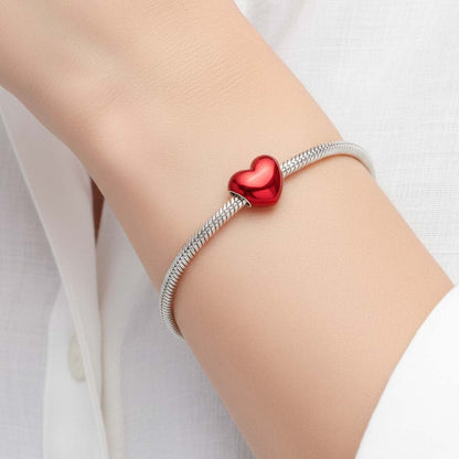 Metallic Red Heart Charm S925 Sterling Silver