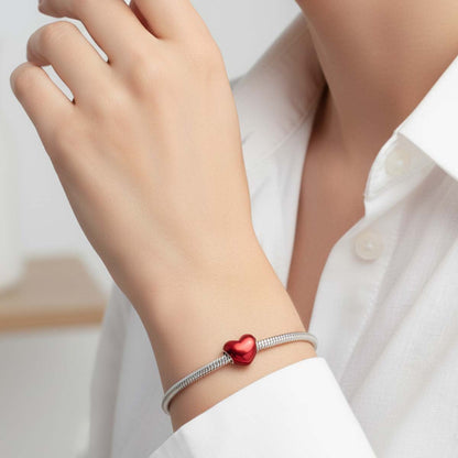 Metallic Red Heart Charm S925 Sterling Silver