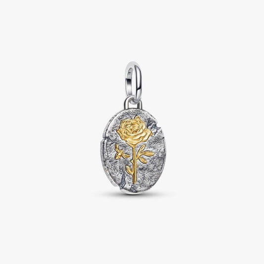 Rose Medallion Charm Hallmarked S925 Sterling Silver