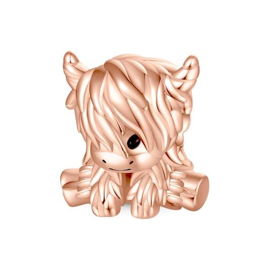 Rose Gold Scottish Highland Cow Charm Hallmarked S925 Sterling Silver
