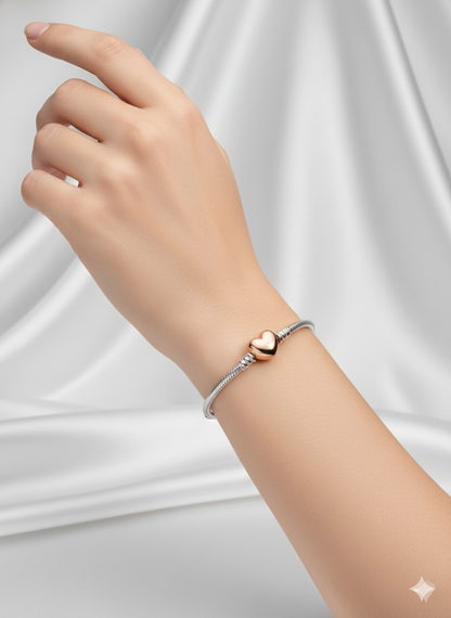 Rose Gold Heart Snake Chain Charm Bracelet