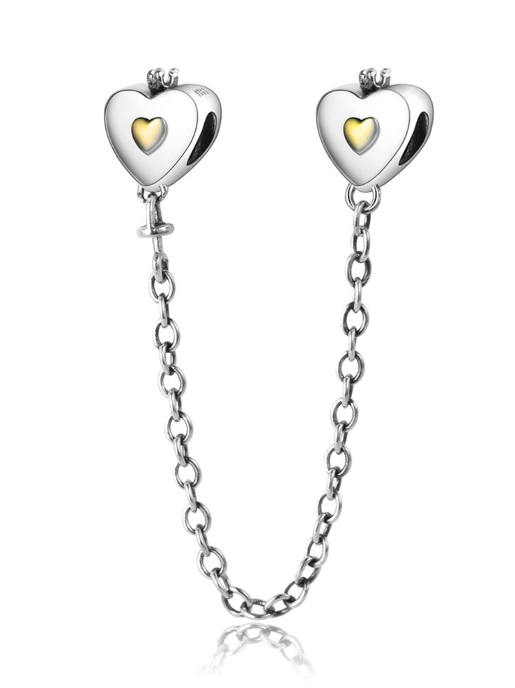 Heart Crown Safety Chain Charm S925 Sterling Silver