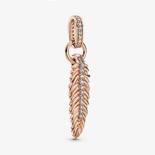Sparkling Feather Dangle Charm Hallmarked S925 Sterling Silver