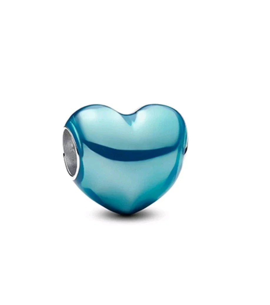 Metallic Sky Blue Heart Charm S925 Sterling Silver