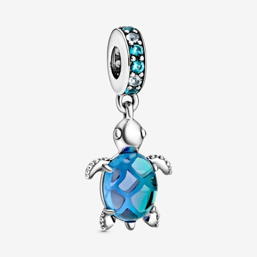 Blue Murano Turtle Dangle Charm S925 Sterling Silver