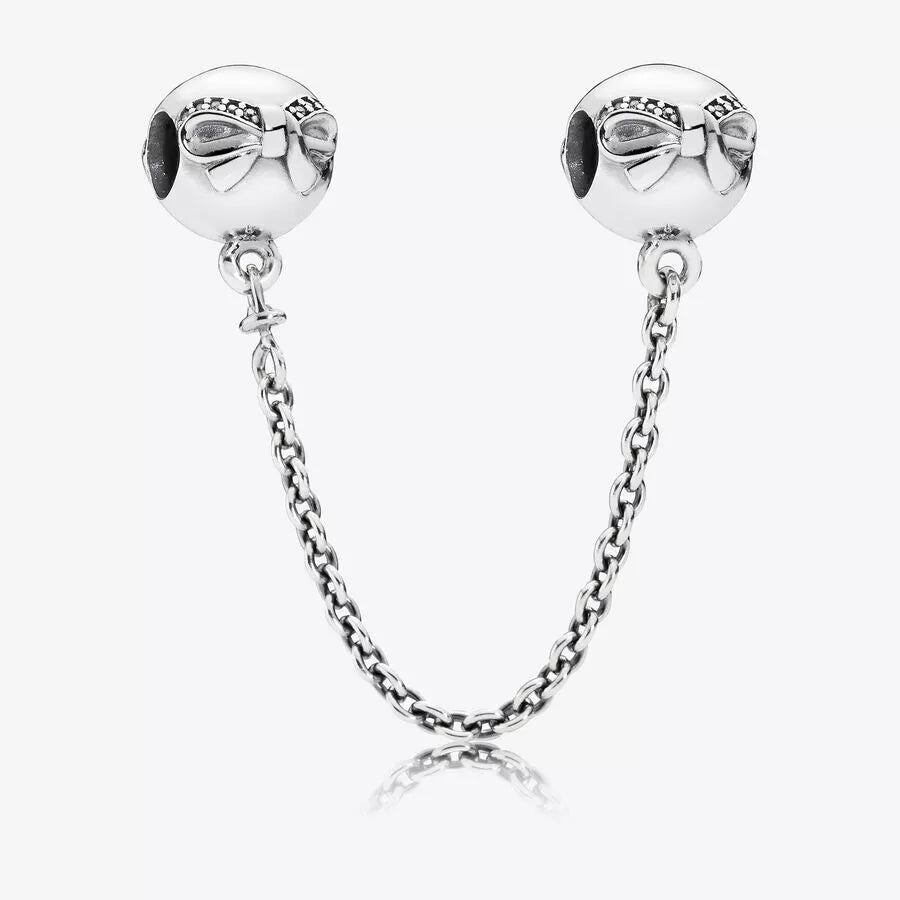 Bow Safety Chain Charm S925 Sterling Silver