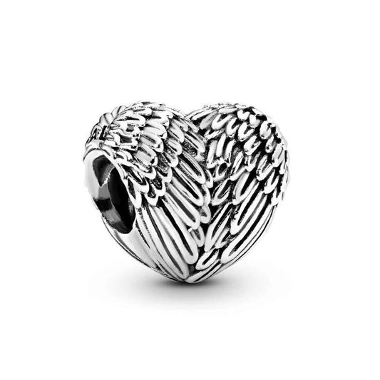 Angel Feather Heart Charm Hallmarked S925 Sterling Silver