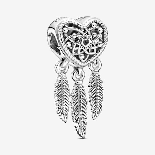 Heart Feather Dreamcatcher Charm S925 Sterling Silver
