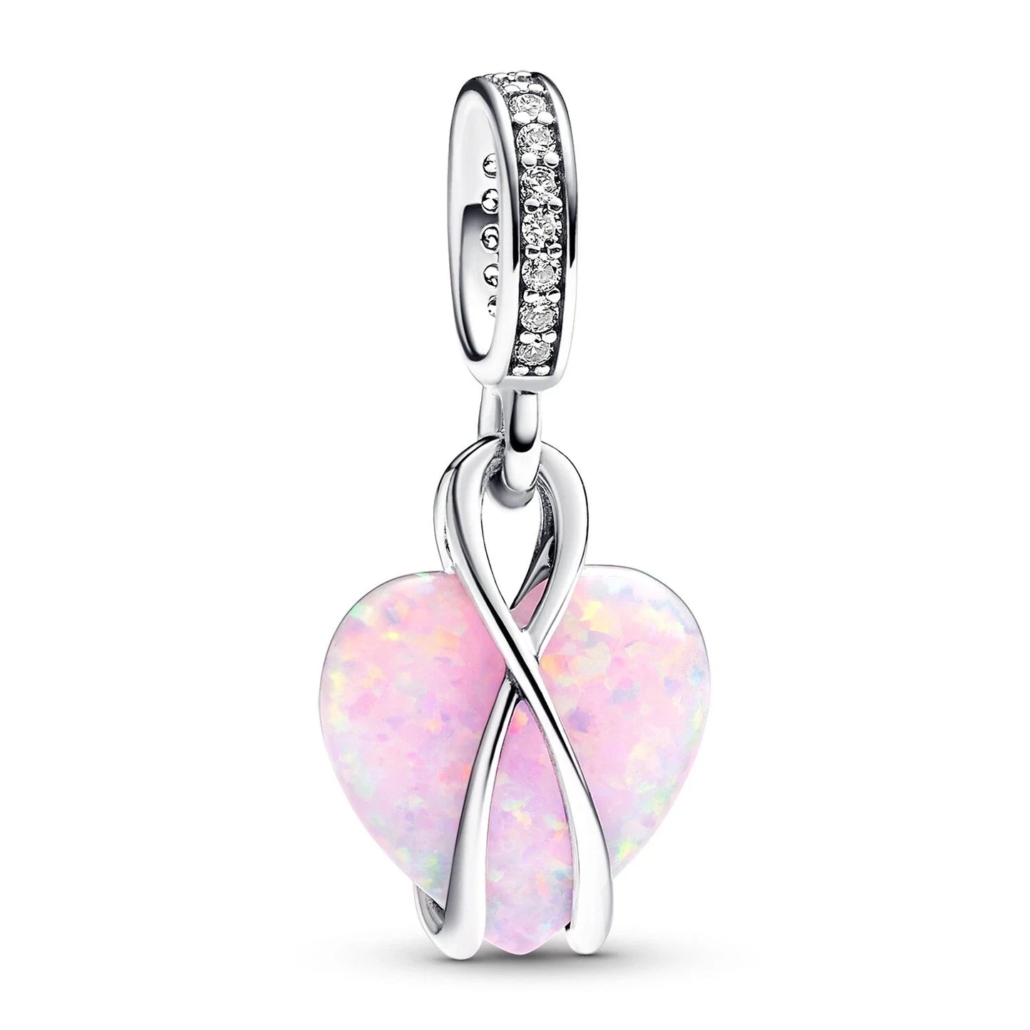 Mum Opalescent Heart Dangle Charm S925 Sterling Silver