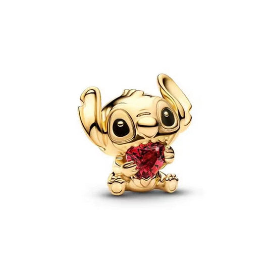 Golden Stitch Heart Charm Hallmarked S925 Sterling Silver