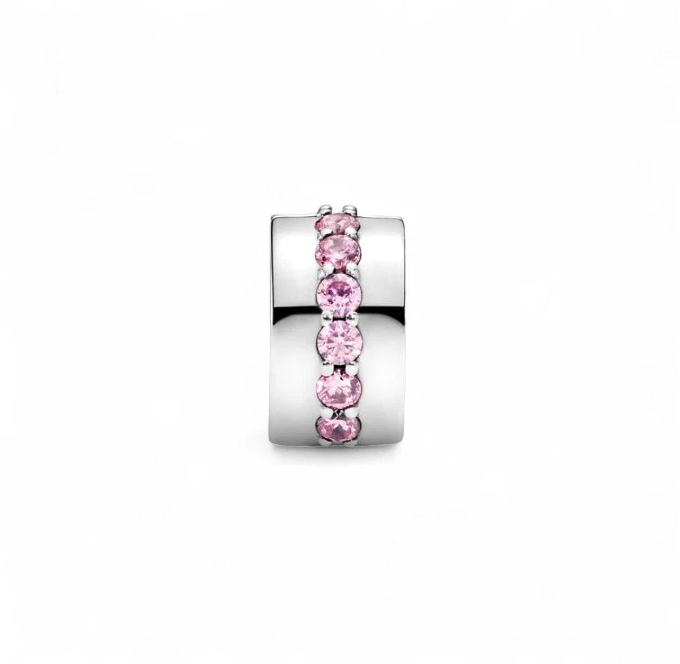 Pink Sparkling Row Clip Charm S925 Sterling Silver
