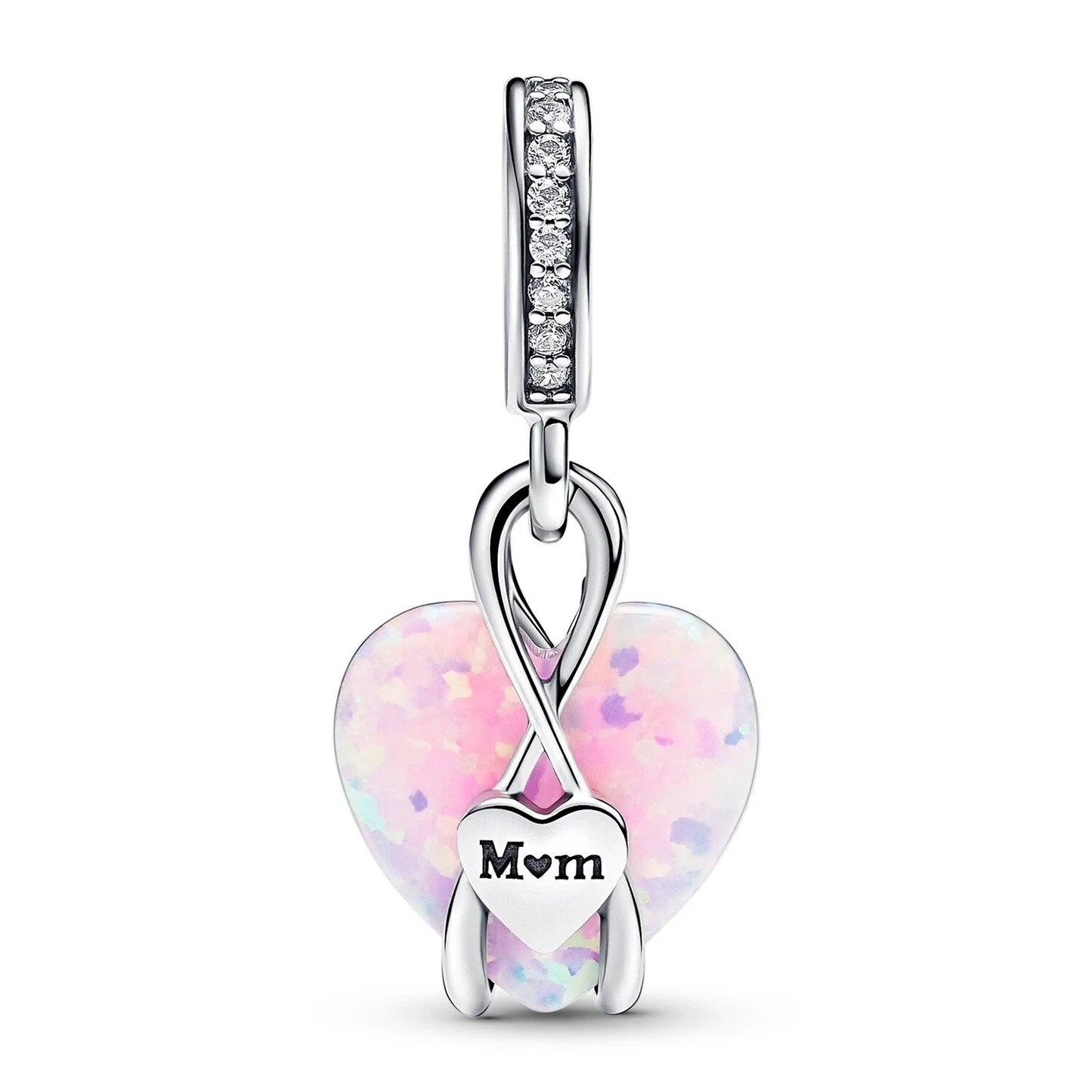 Mum Opalescent Heart Dangle Charm S925 Sterling Silver