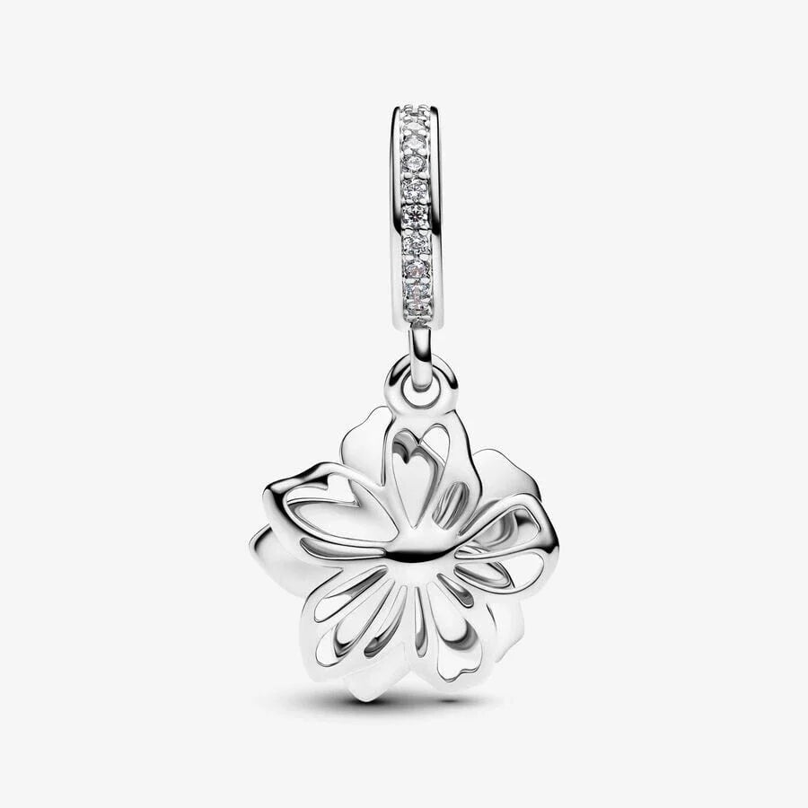 Blue Cherry Blossom Dangle Charm S925 Sterling Silver