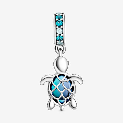 Blue Murano Turtle Dangle Charm S925 Sterling Silver