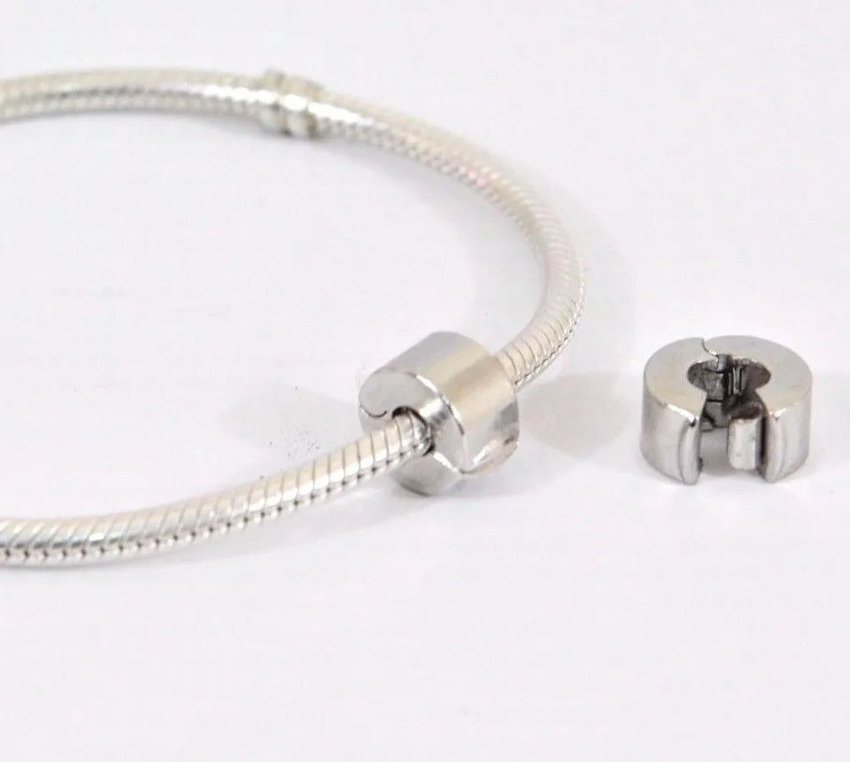Plain Clip Stopper Charm S925 Sterling Silver