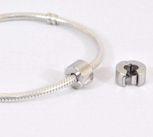 Plain Clip Stopper Charm S925 Sterling Silver