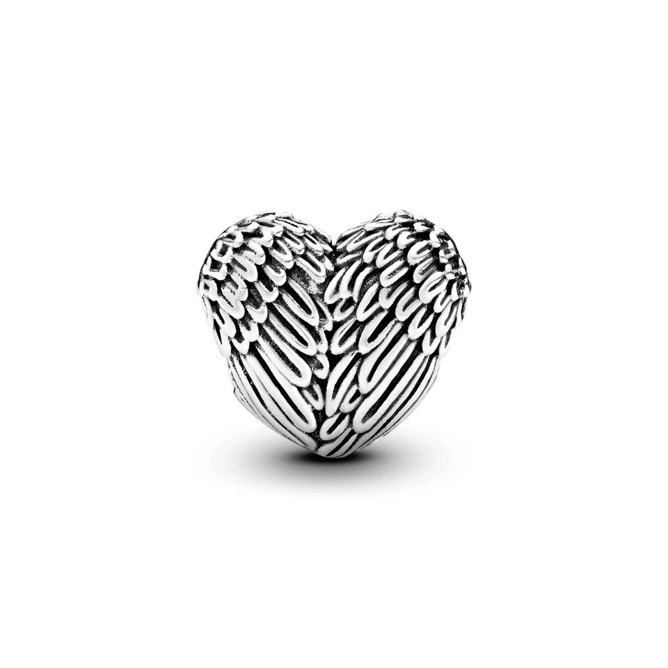Angel Feather Heart Charm S925 Sterling Silver