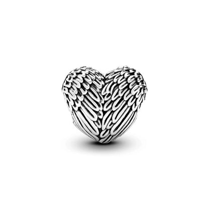 Angel Feather Heart Charm S925 Sterling Silver