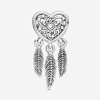 Heart Feather Dreamcatcher Charm S925 Sterling Silver