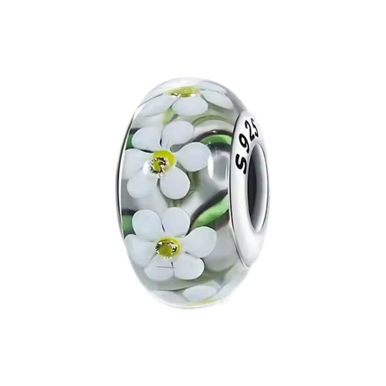 Wild Flowers Murano Glass Charm S925 Sterling Silver