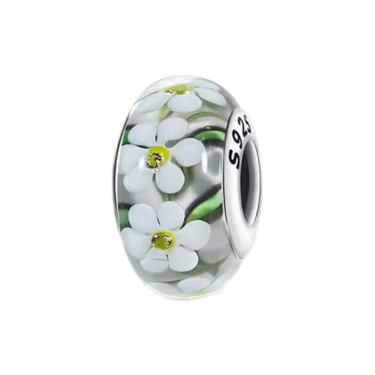 Wild Flowers Murano Glass Charm Hallmarked S925 Sterling Silver