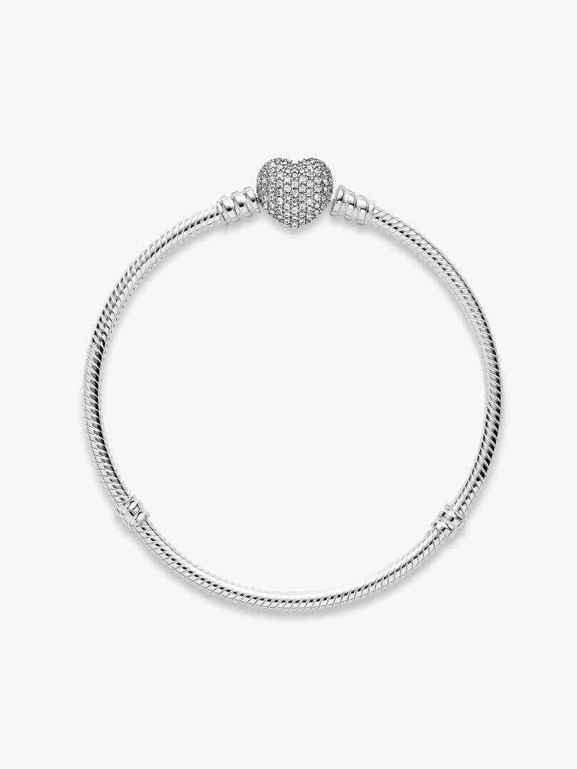 Sparkling Heart & Snake Chain Charm Bracelet