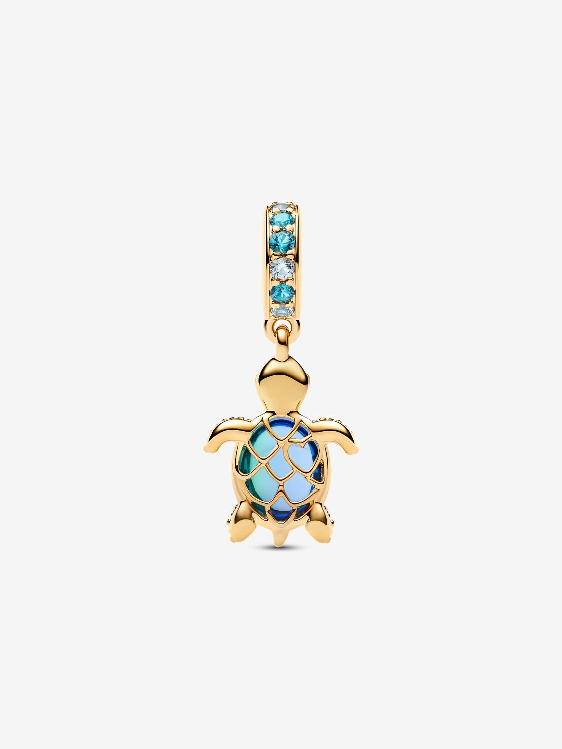 Golden Sea Turtle blue Murano Glass Dangle Charm S925 Sterling Silver