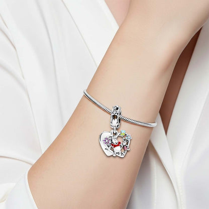 Disney Winnie the Pooh & Piglet Heart Double Dangle Charm S925 Sterling Silver
